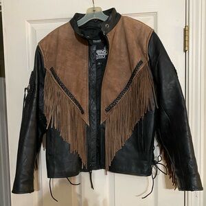Legends Rider Wear Black and Brown Fringe Leather Jacket size L. Cowboy/Biker